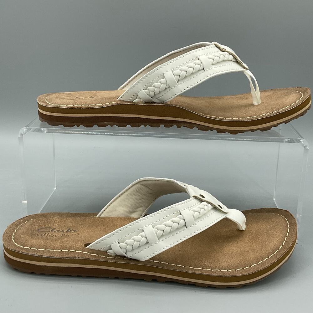 NEW Clarks Fenner Nerice Women’s Flip Flop Sandals Off White Size 6M